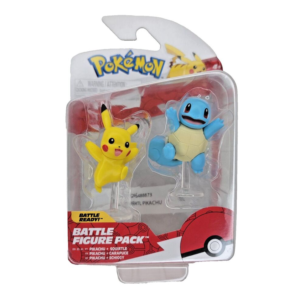 Jazwares Pokémon Battle Ready Figure Pack 2" Pikachu Squirtle Starter NIB 2023